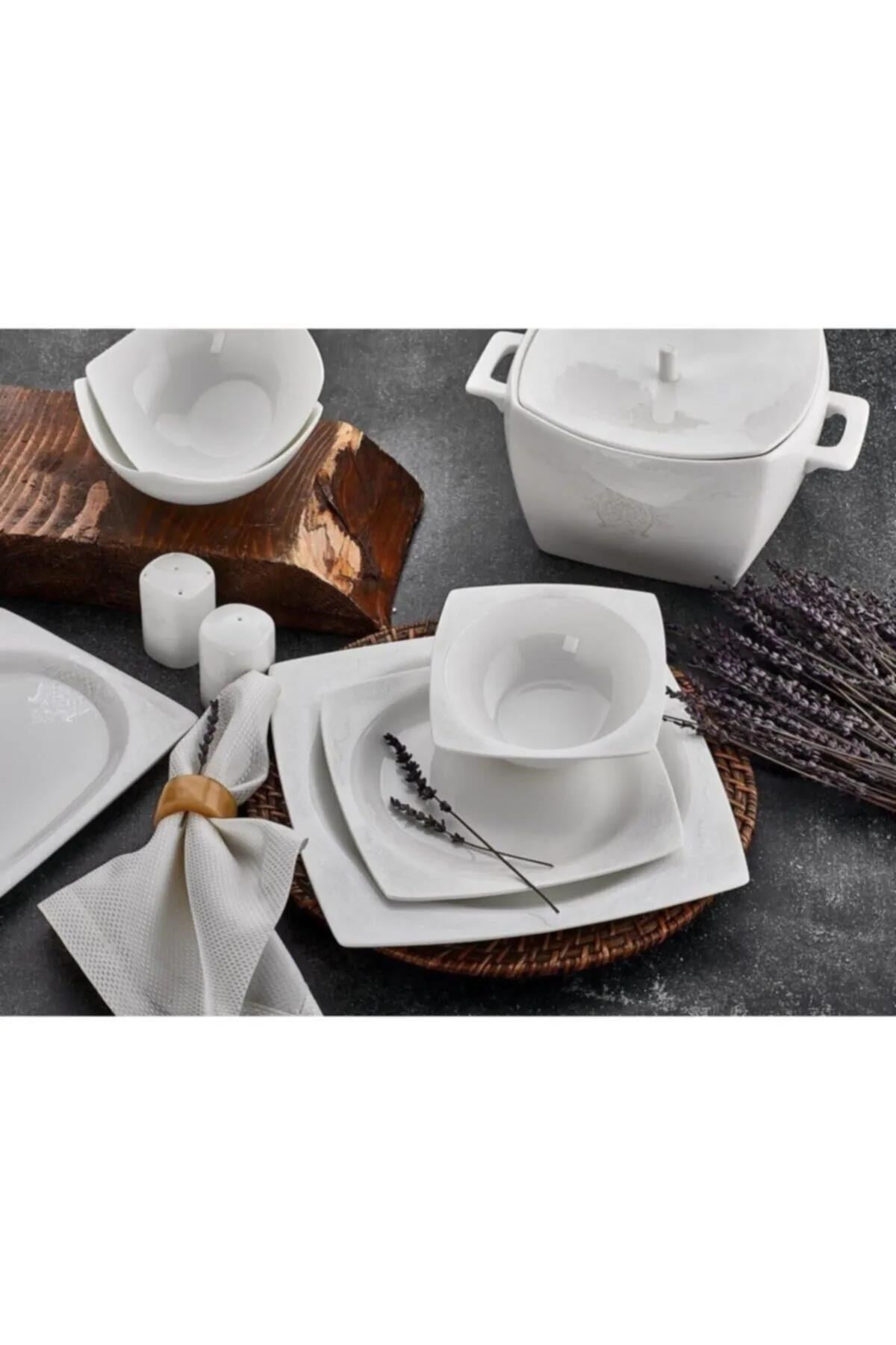 Aryıldız 45001 Bone Square 60 Parça Porselen Yemek Takımı 