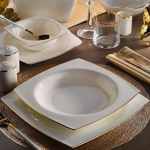 Aryıldız 60 Parça Bone Square Gold Porselen Yemek Takımı Ar31042 