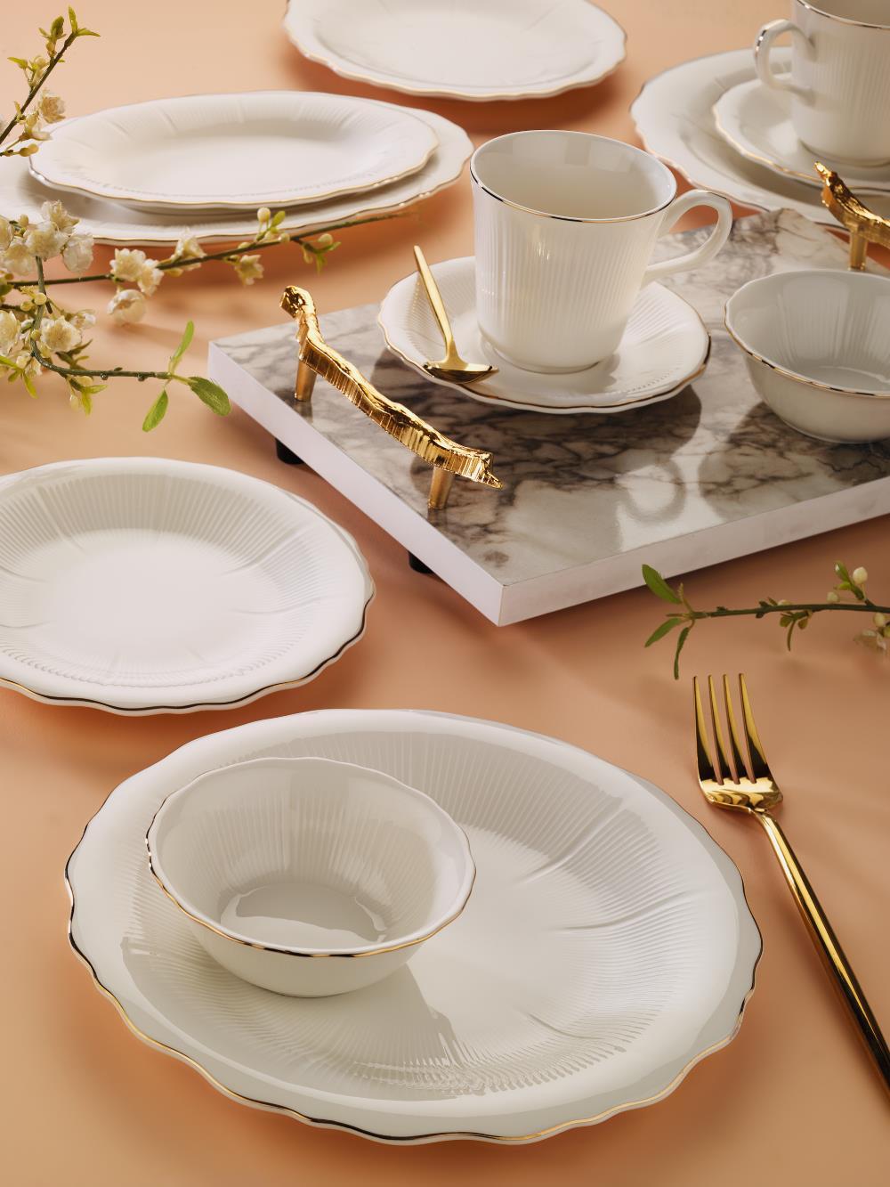 Aryıldız Ar248973 Kate Gold 6 Kişilik 32 Parça Porselen Kahvaltı Takımı 
