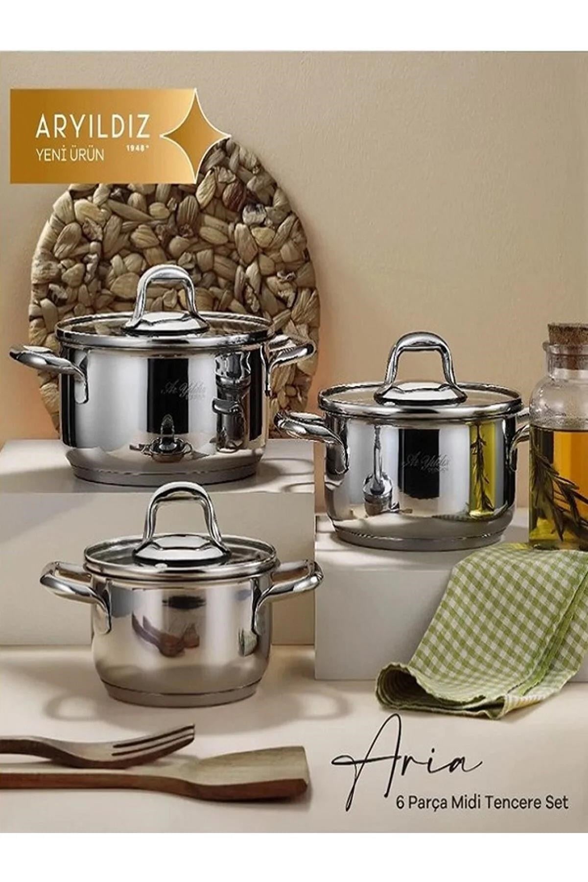 Aryıldız Aria Midi 6 Parça Çelik Tencere Set 14-16-18 Cm Ar256848 