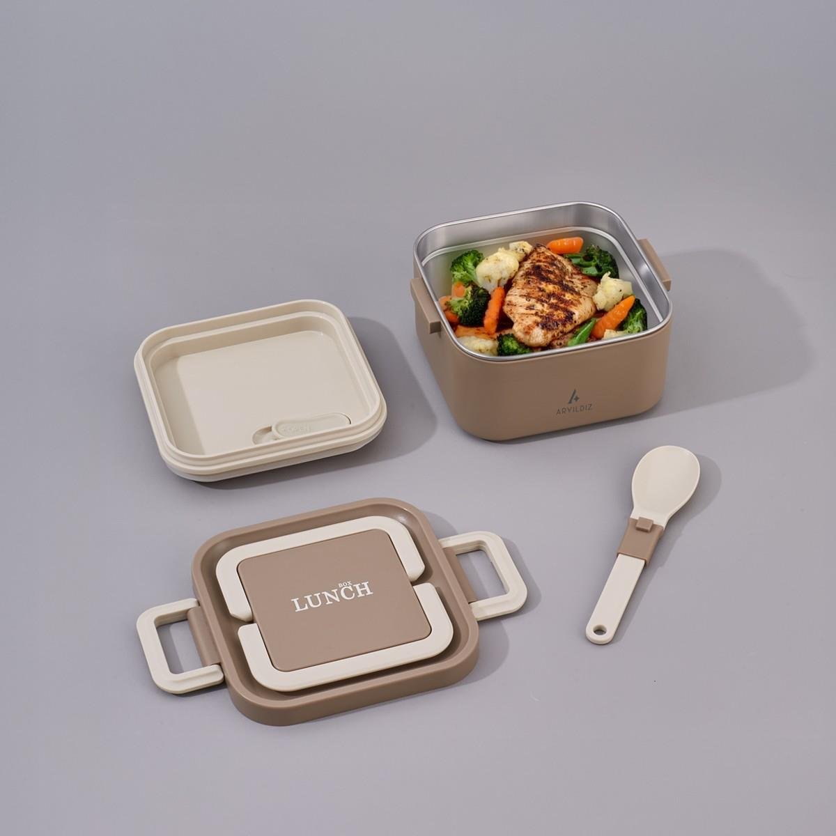 Aryıldız Bento Lunch Box Kare Yemek Termosu Haki 700 Ml Ar262092 