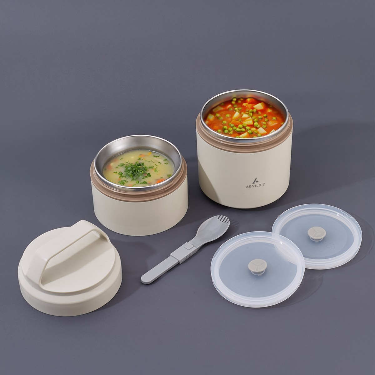 Aryıldız Bento Lunch Box Yemek Termosu Katlı Beige 1200 Ml Ar262269 