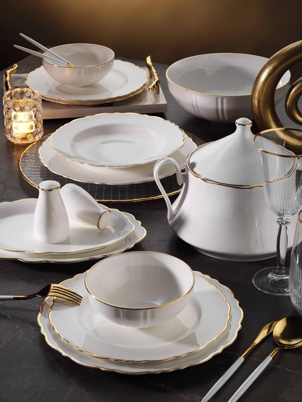 Aryıldız Bone Porselen 85 Parça Porselen Yemek Takımı Gold AR34004 