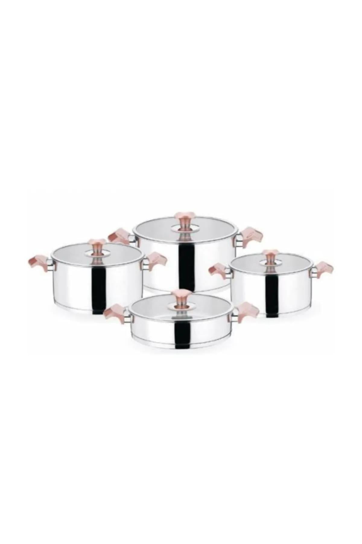 Aryıldız King Rose Gold Cam 8 Parça Çelik Tencere Set 