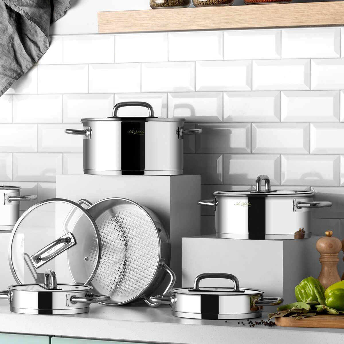 Aryıldız Studio Prestige 20 Parça Cam Kapak İdeal Çelik Çeyiz Seti 