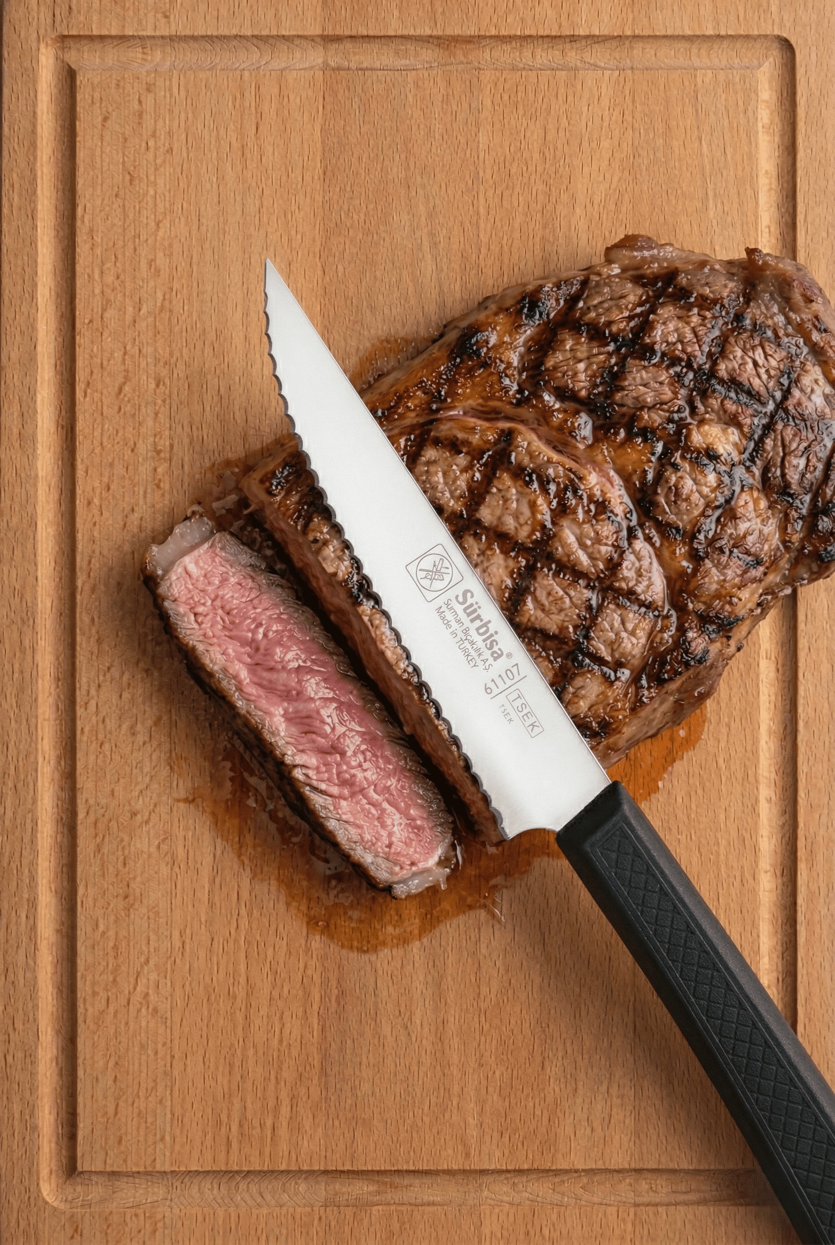 Biftek Et Steak Bıçağı Lazerli Tırtıklı Bıçak Nusret'in Et Kesme Bıçağı Sürmene Sürbisa 61107 