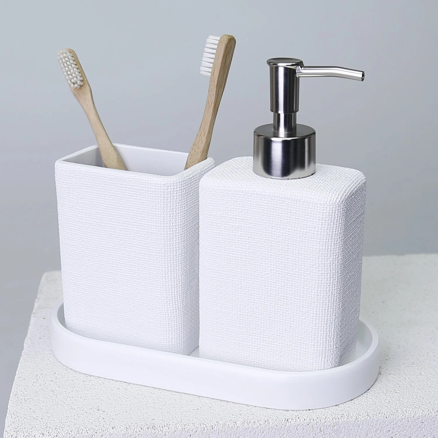 By Selim Linen Beyaz 5 Parça Polyester Banyo Seti 