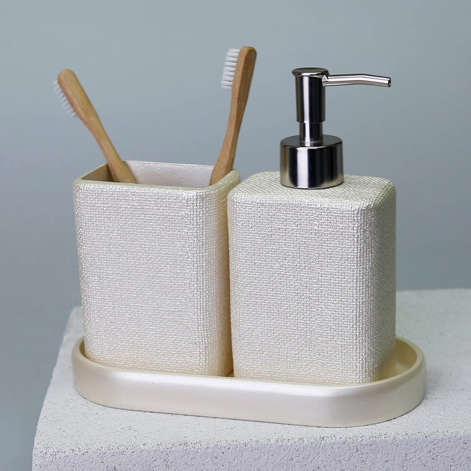 By Selim Linen İnci 5 Parça Polyester Banyo Seti 