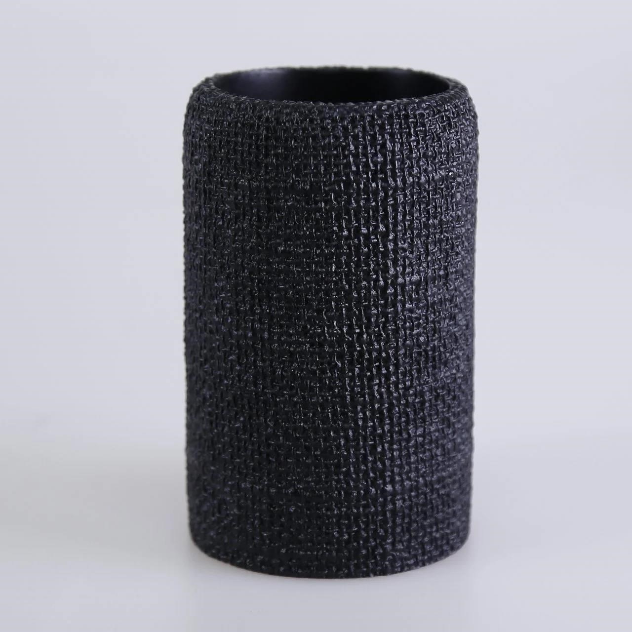 By Selim Natural 5 Parça Polyester Banyo Seti Siyah 