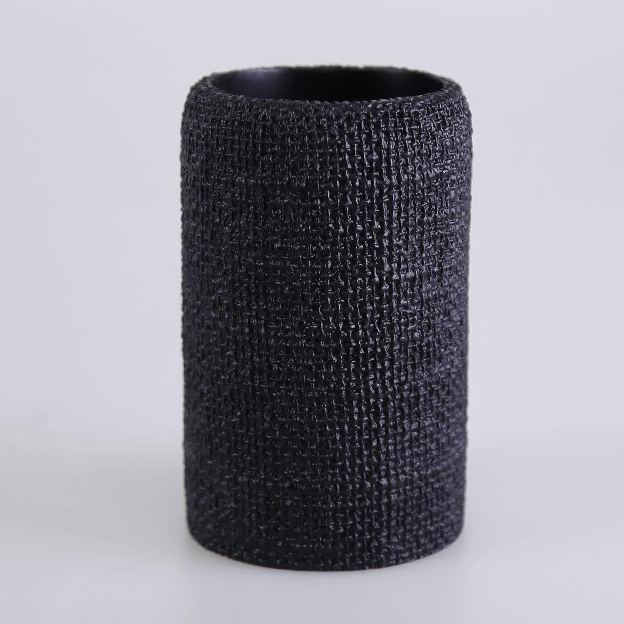 By Selim Natural 5 Parça Polyester Banyo Seti Siyah 