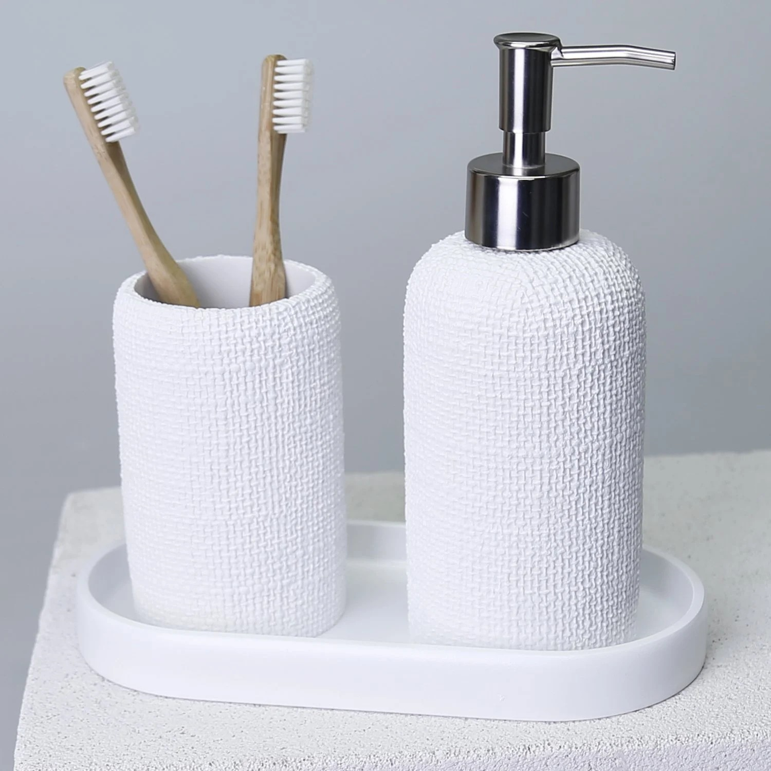 By Selim Natural Beyaz 5 Parça Polyester Banyo Seti 