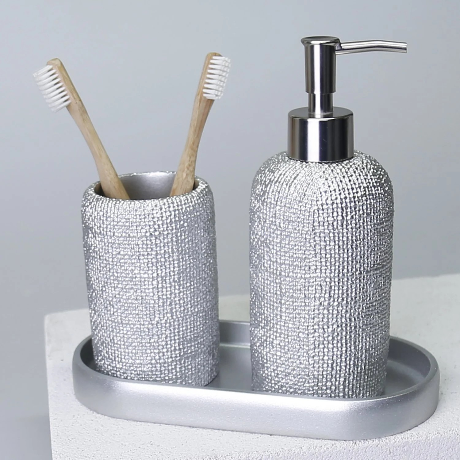 By Selim Natural Gümüş 5 Parça Polyester Banyo Seti 