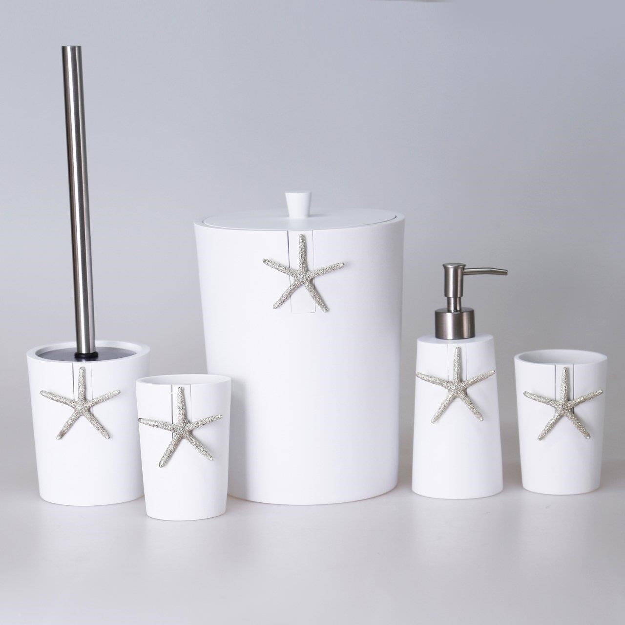 By Selim Ocean Beyaz Gümüş 5 Parça Polyester Banyo Seti 