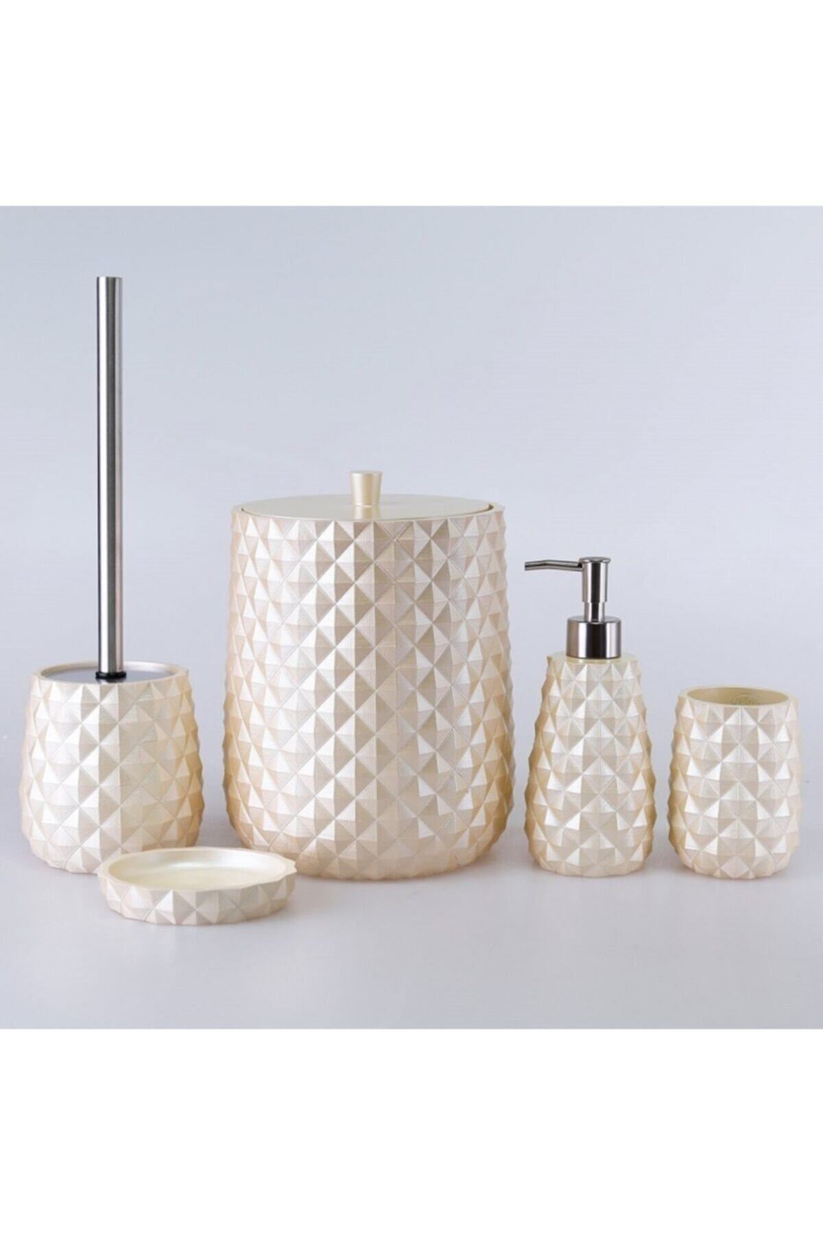 By Selim Piramit İnci 5 Parça Polyester Banyo Seti 