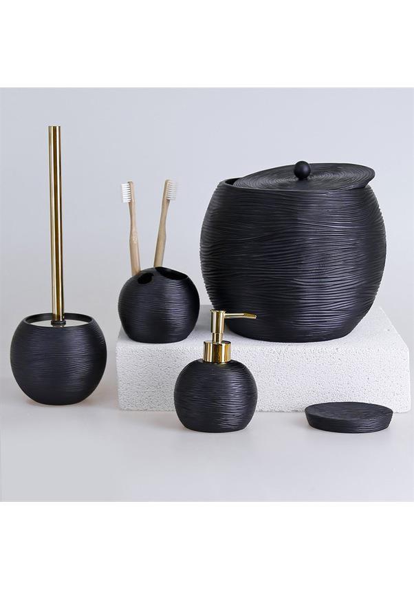 By Selim Planet Siyah 5 Parça Polyester Banyo Seti 