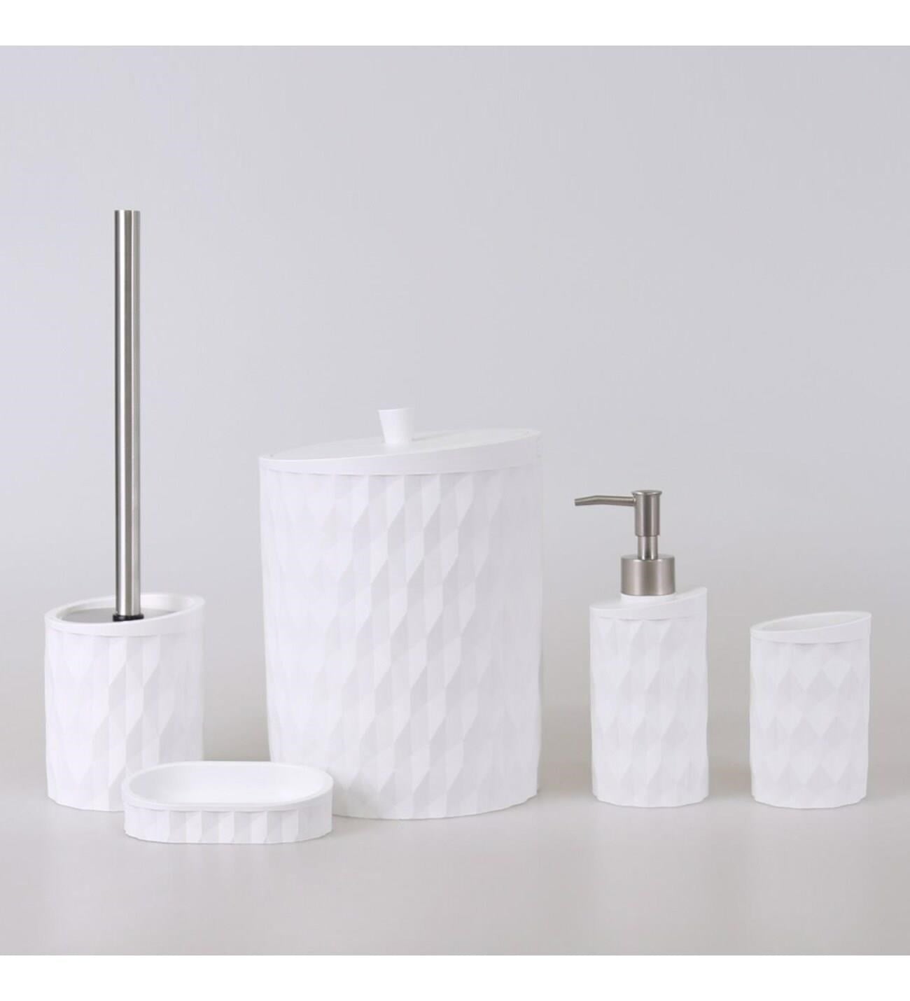By Selim Prizma Polyester Banyo Seti 5 Parça Beyaz 