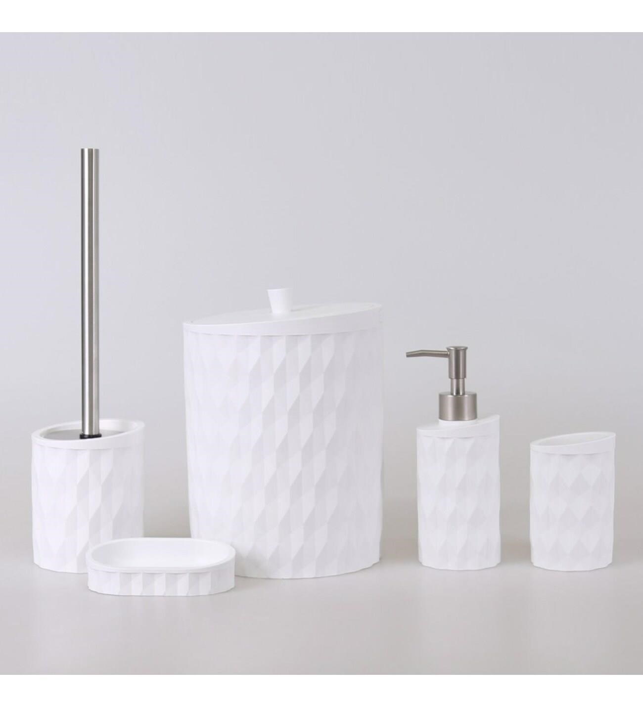 By Selim Prizma Polyester Banyo Seti 5 Parça Beyaz 