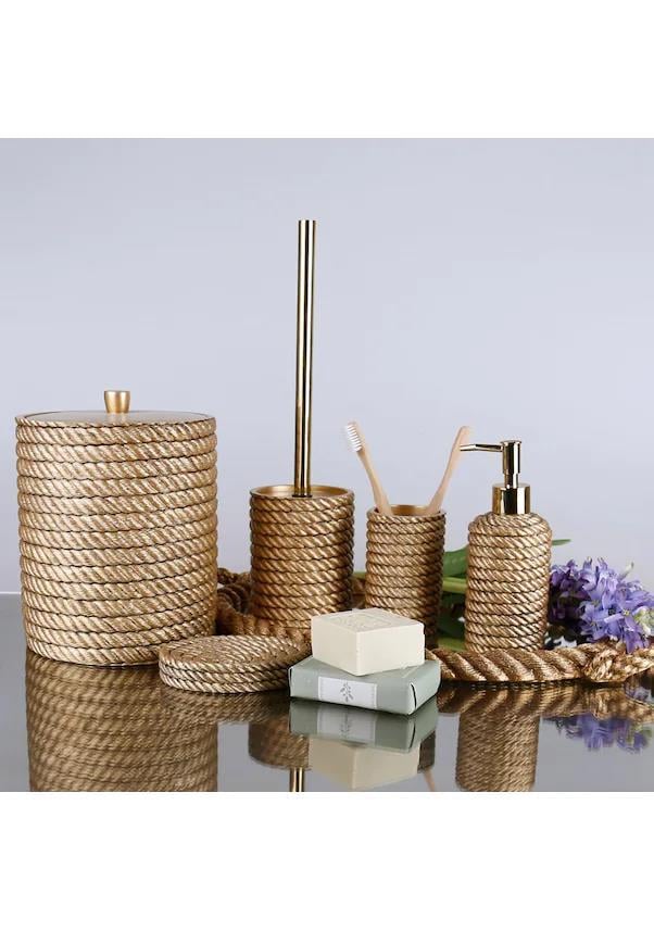 By Selim Rope Altın 5 Parça Polyester Banyo Seti 