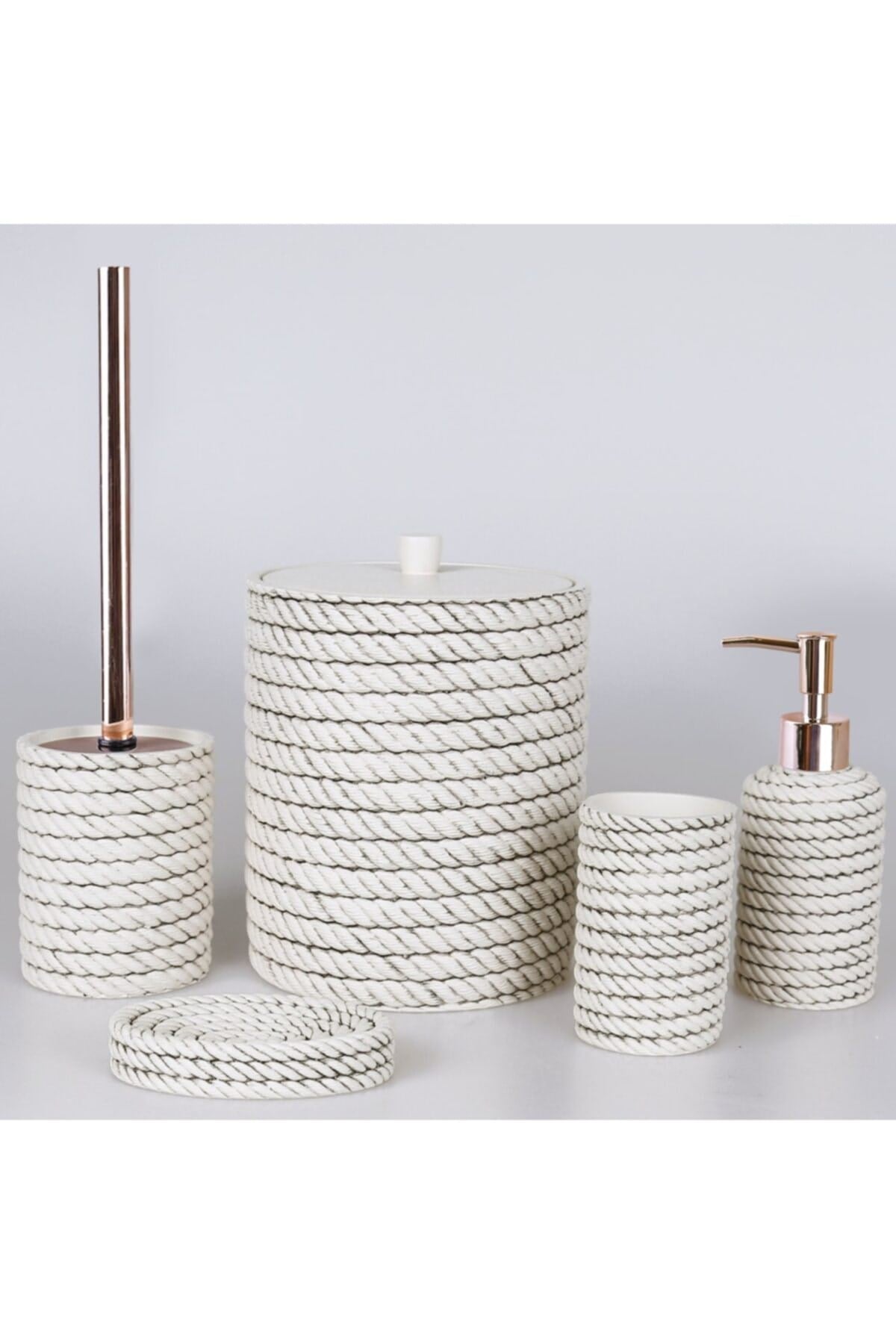 By Selim Rope Krem 5 Parça Polyester Banyo Seti 