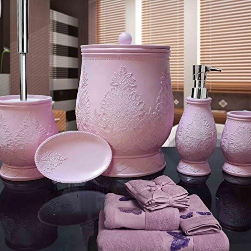 By Selim SB170L10 Pattern Pembe 5 Parça Polyester Banyo Seti 