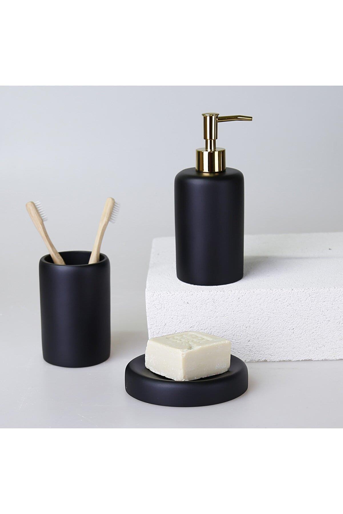 By Selim Victoria Siyah 5 Parça Polyester Banyo Seti 