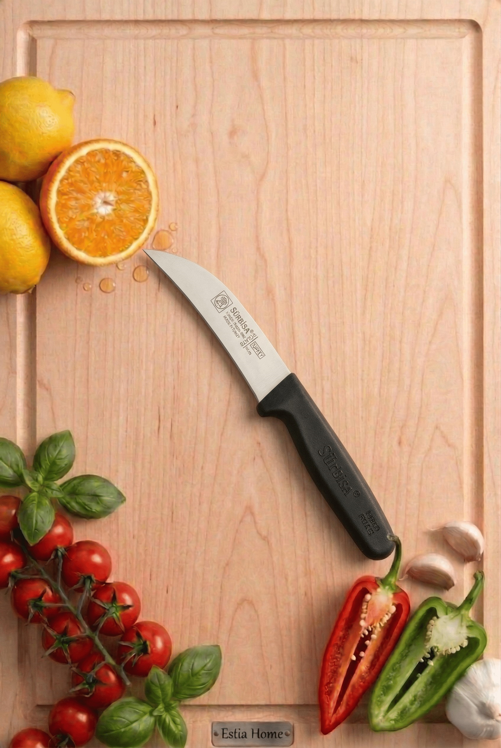 Dekor Sebze Mutfak Bıçağı Ucu Eğik Domates Soyma Sürmene Bıçağı 18 Cm Sürbisa 61006 