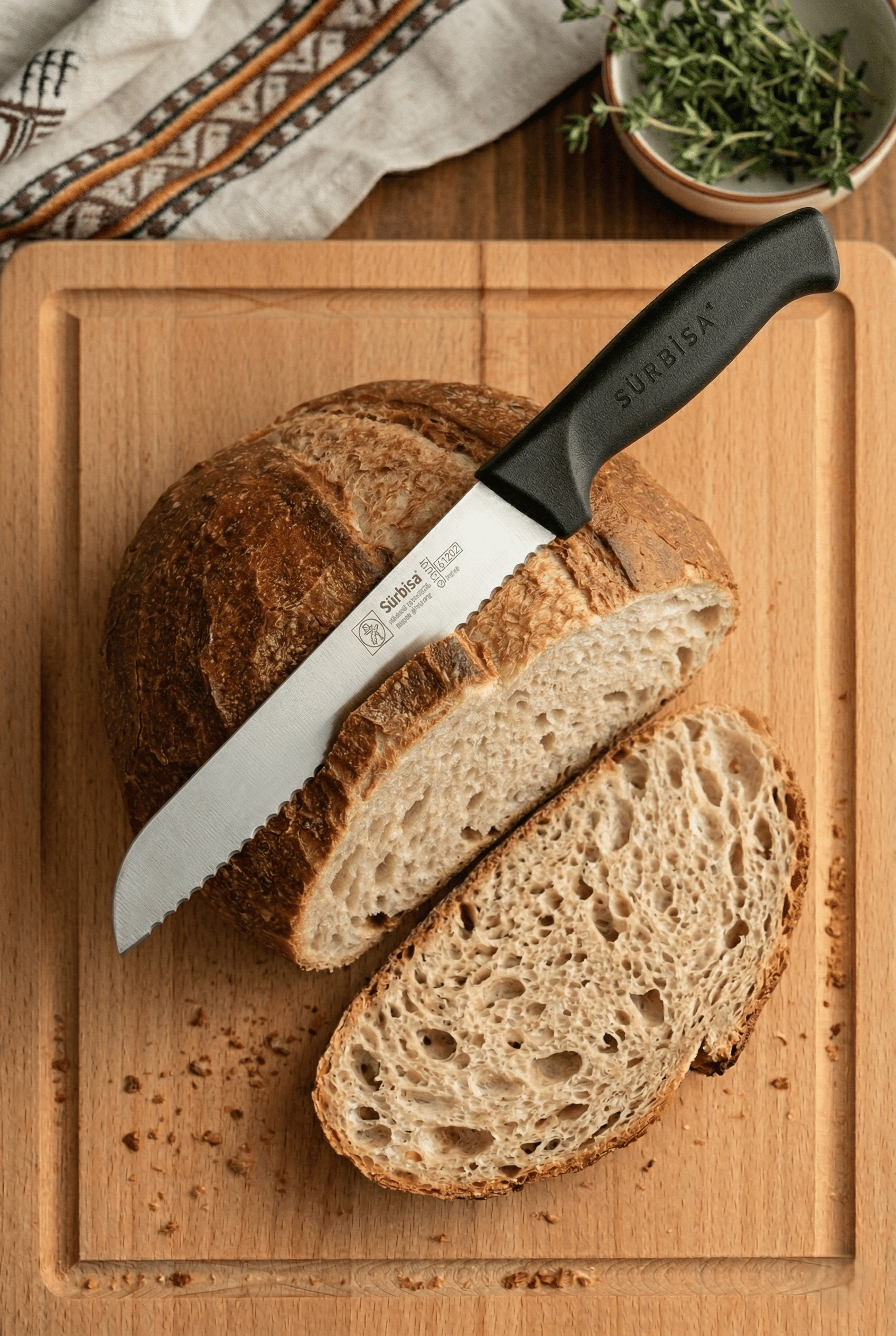 Ekmek Kesme Bıçağı Lazer Bilemeli Tırtıklı Vakfıkebir Ekmeği Dilimleme Bıçak 39 Cm Sürmene Sürbisa 61201 
