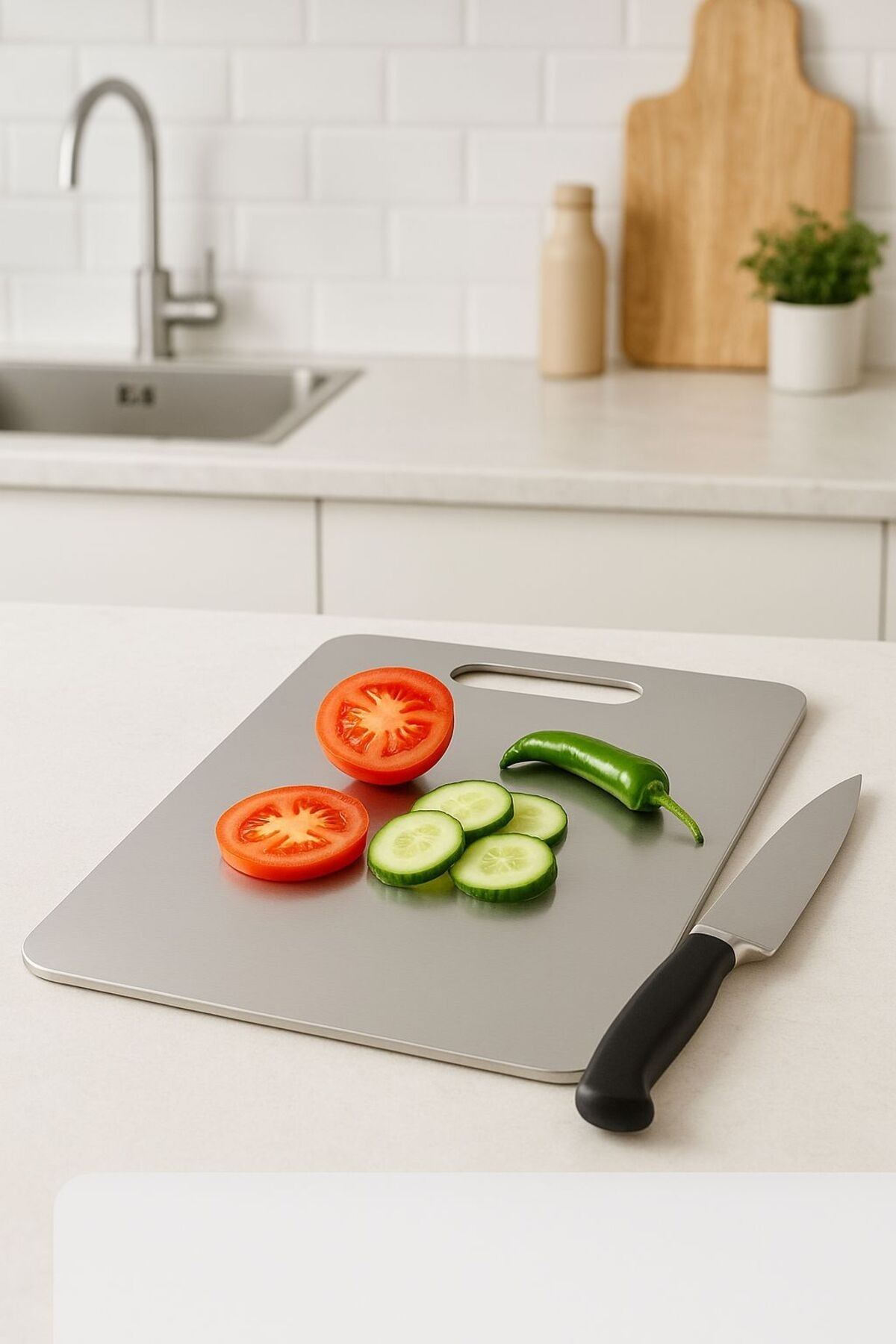 İnci Çelik 304 Paslanmaz Çelik Kesme Tahtası Antibakteriyel Pano Küçük 27 x 21 Cm 