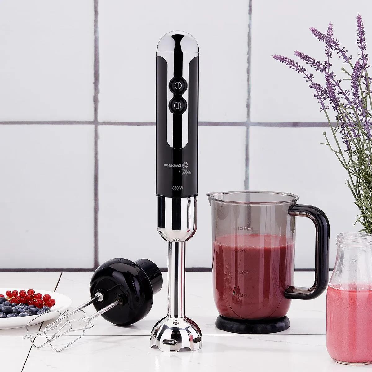 Korkmaz A447-12 Mia Mega Siyah/Krom Blender Set 