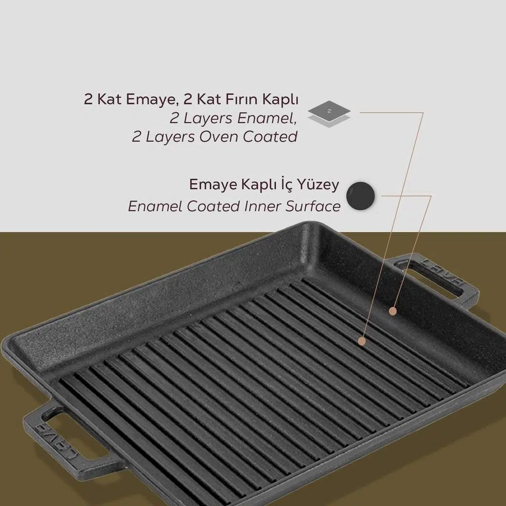 Lava Izgara Grill Demir Döküm Tava 26x32 Metal Kulplu LV ECO GT 2632 T3 