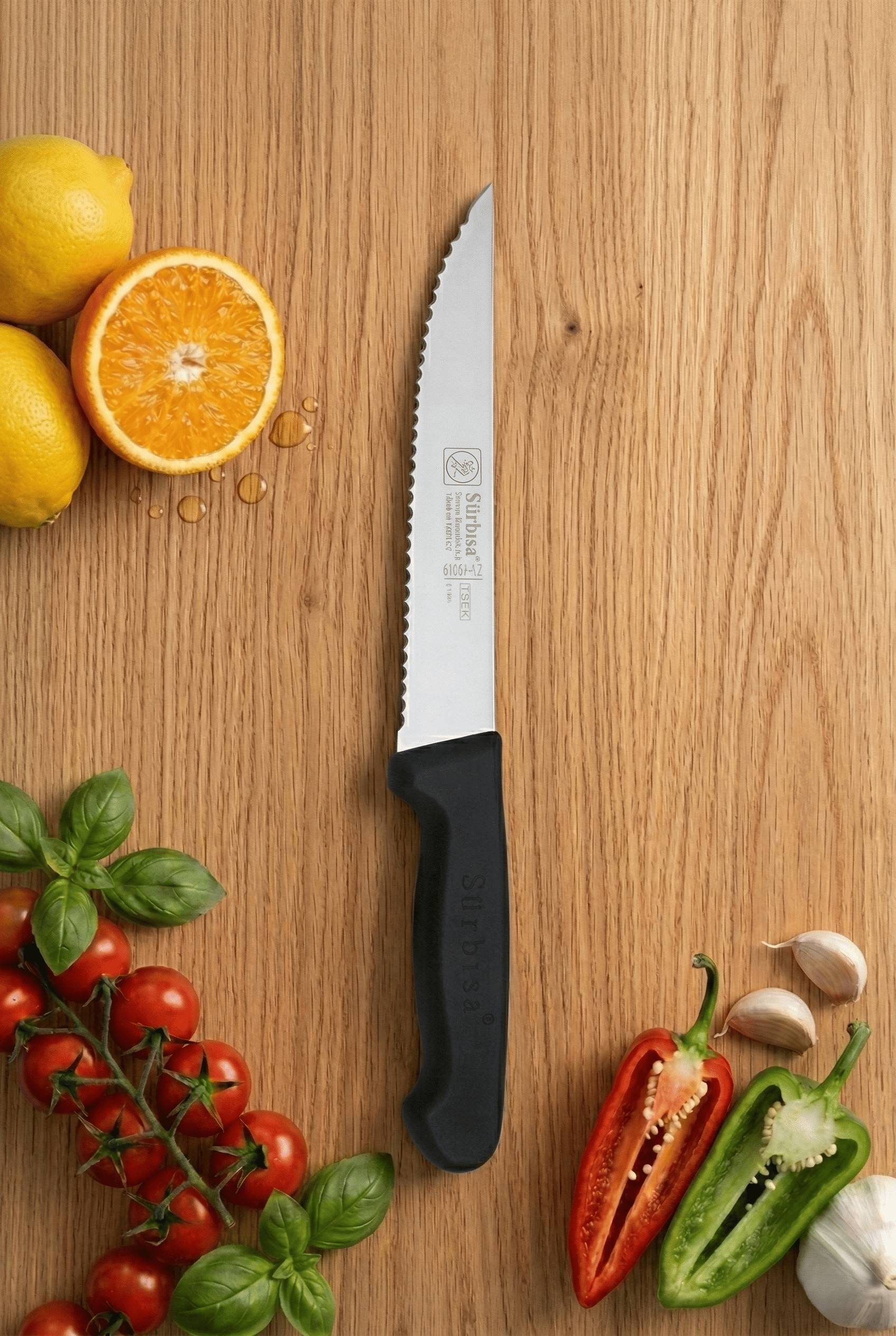 Lazerli Tırtıklı Sürmene Sebze Meyve Biftek Steak Mutfak Bıçağı 24 Cm Lazer Bileme Sürbisa 61005-LZ 