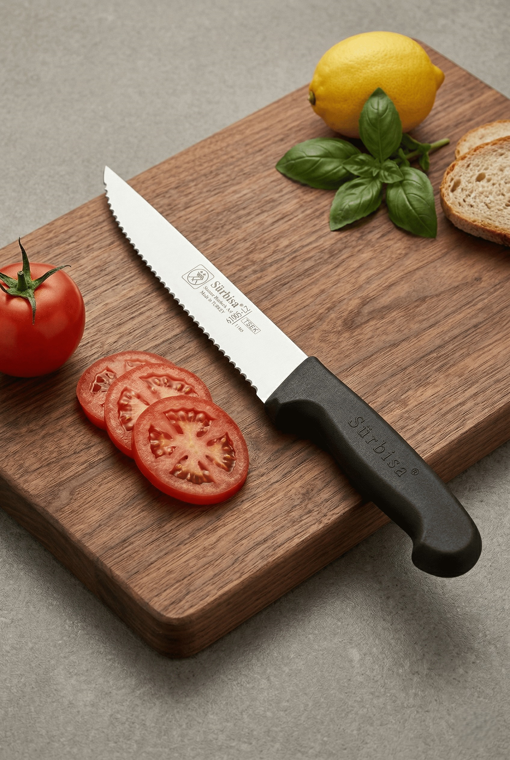 Lazerli Tırtıklı Sürmene Sebze Meyve Biftek Steak Mutfak Bıçağı 24 Cm Lazer Bileme Sürbisa 61005-LZ 