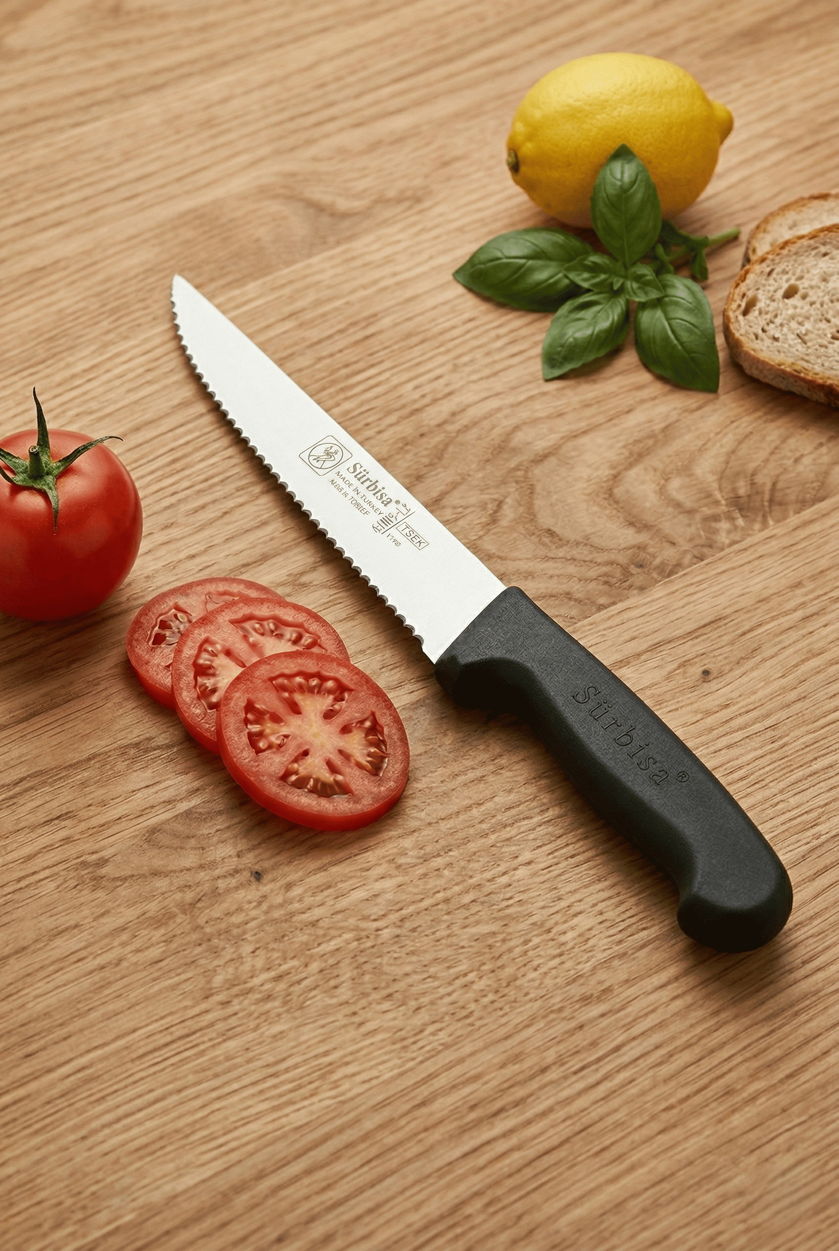 Lazerli Tırtıklı Sürmene Sebze Meyve Biftek Steak Mutfak Bıçağı 24 Cm Lazer Bileme Sürbisa 61005-LZ 