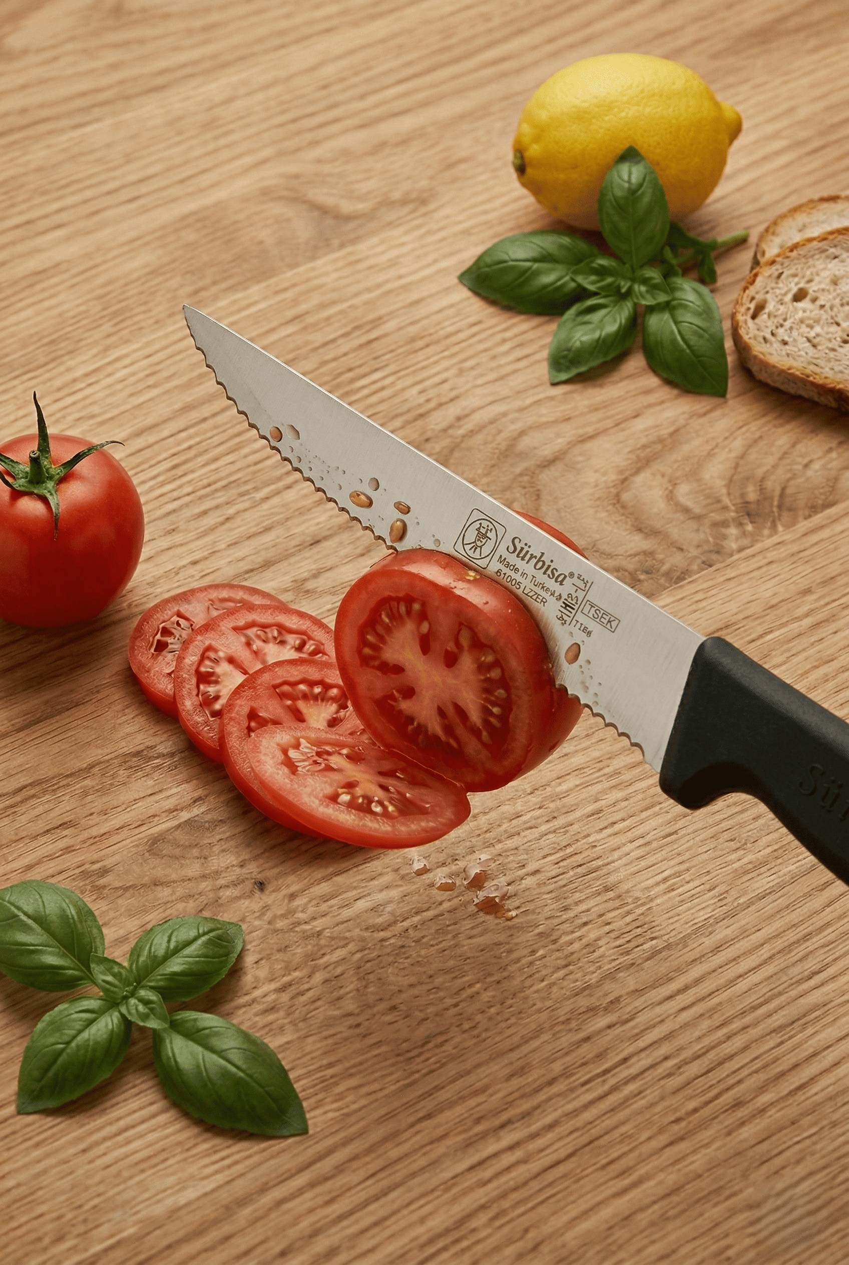 Lazerli Tırtıklı Sürmene Sebze Meyve Biftek Steak Mutfak Bıçağı 24 Cm Lazer Bileme Sürbisa 61005-LZ 