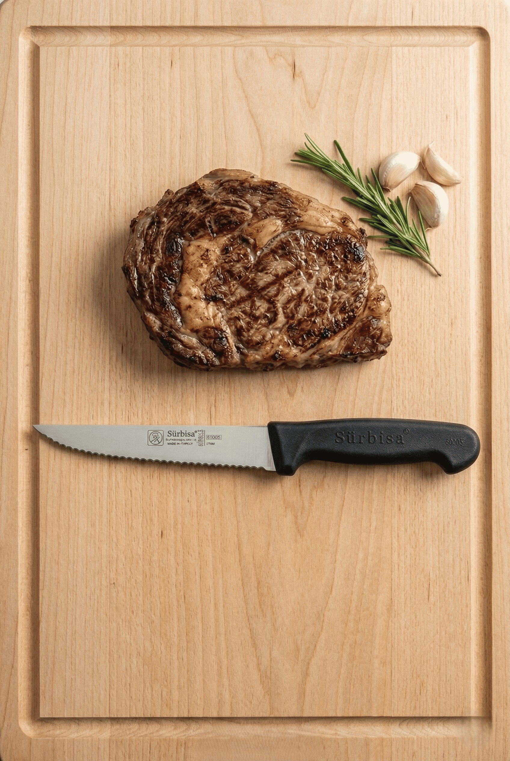 Lazerli Tırtıklı Sürmene Sebze Meyve Biftek Steak Mutfak Bıçağı 24 Cm Lazer Bileme Sürbisa 61005-LZ 