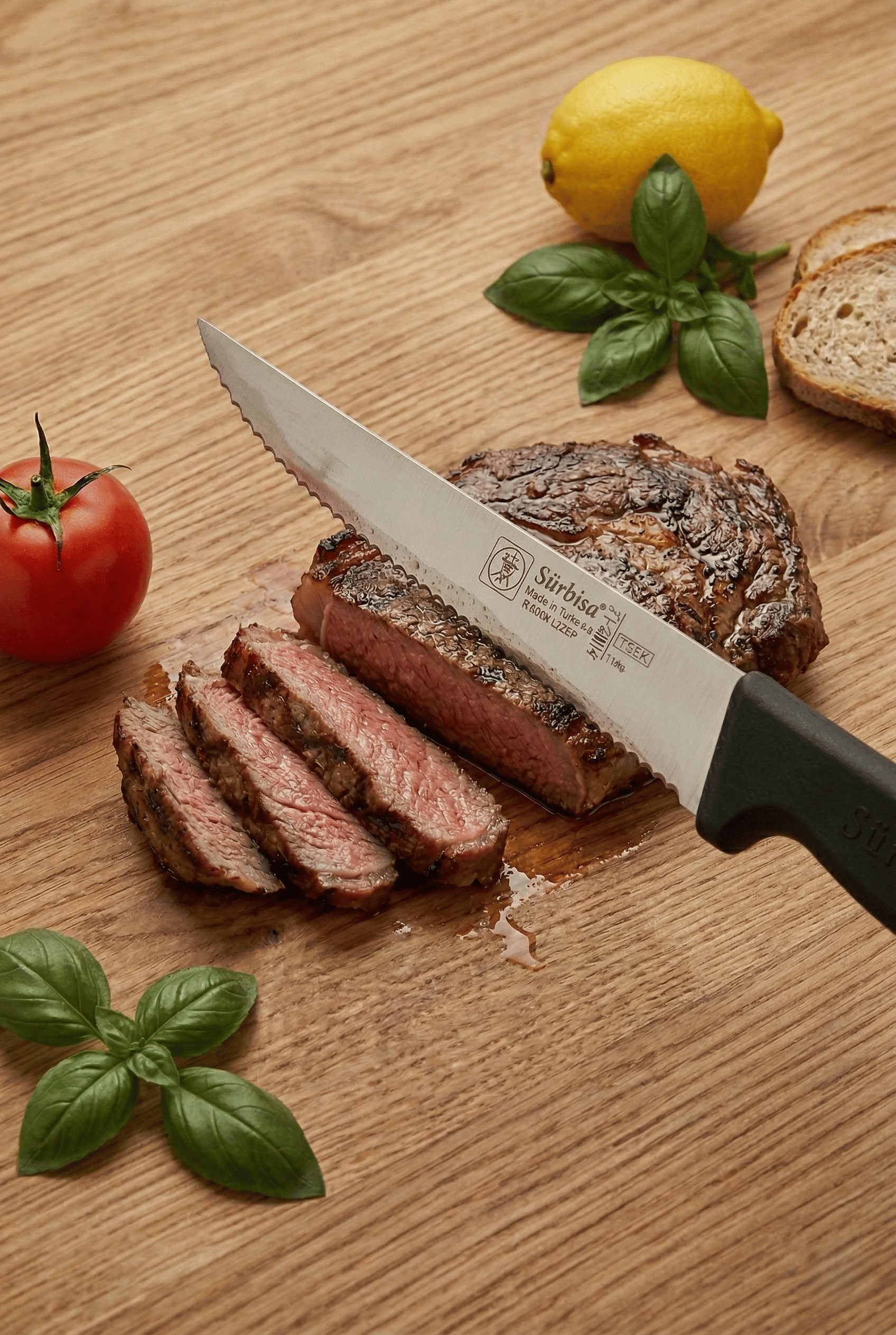 Lazerli Tırtıklı Sürmene Sebze Meyve Biftek Steak Mutfak Bıçağı 24 Cm Lazer Bileme Sürbisa 61005-LZ 