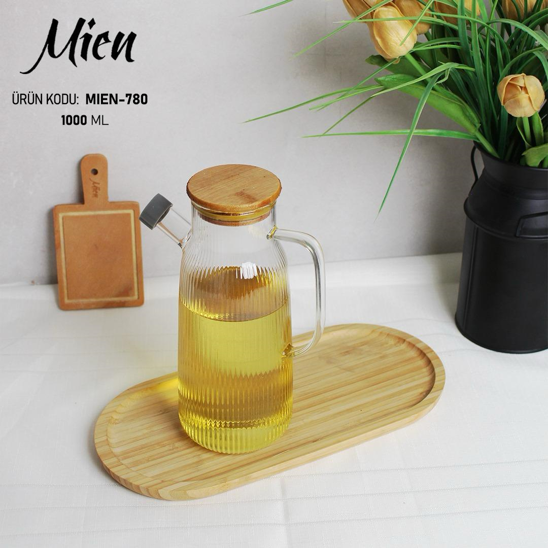 Mien Bambu Kapaklı Borosilikat Cam Yağdanlık 1 Litre Mien-780 