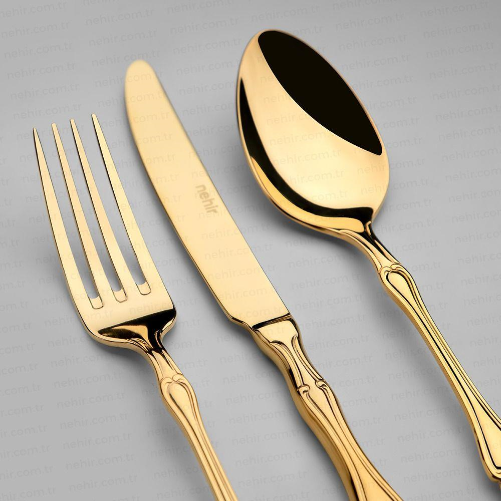 Nehir Adriana Titanium Altın 89 Parça Gold Çatal Kaşık Bıçak Takımı 