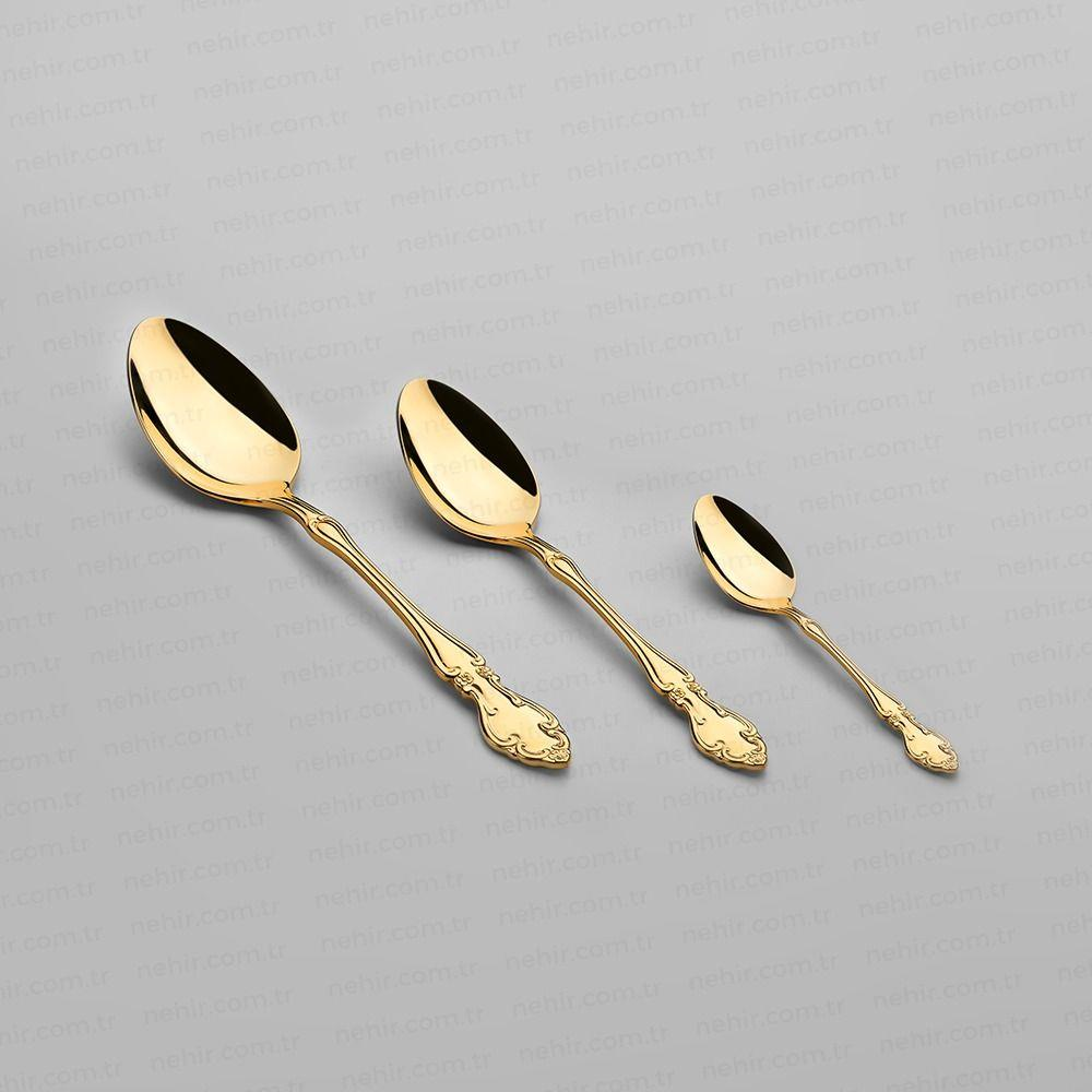Nehir Adriana Titanium Altın 89 Parça Gold Çatal Kaşık Bıçak Takımı 