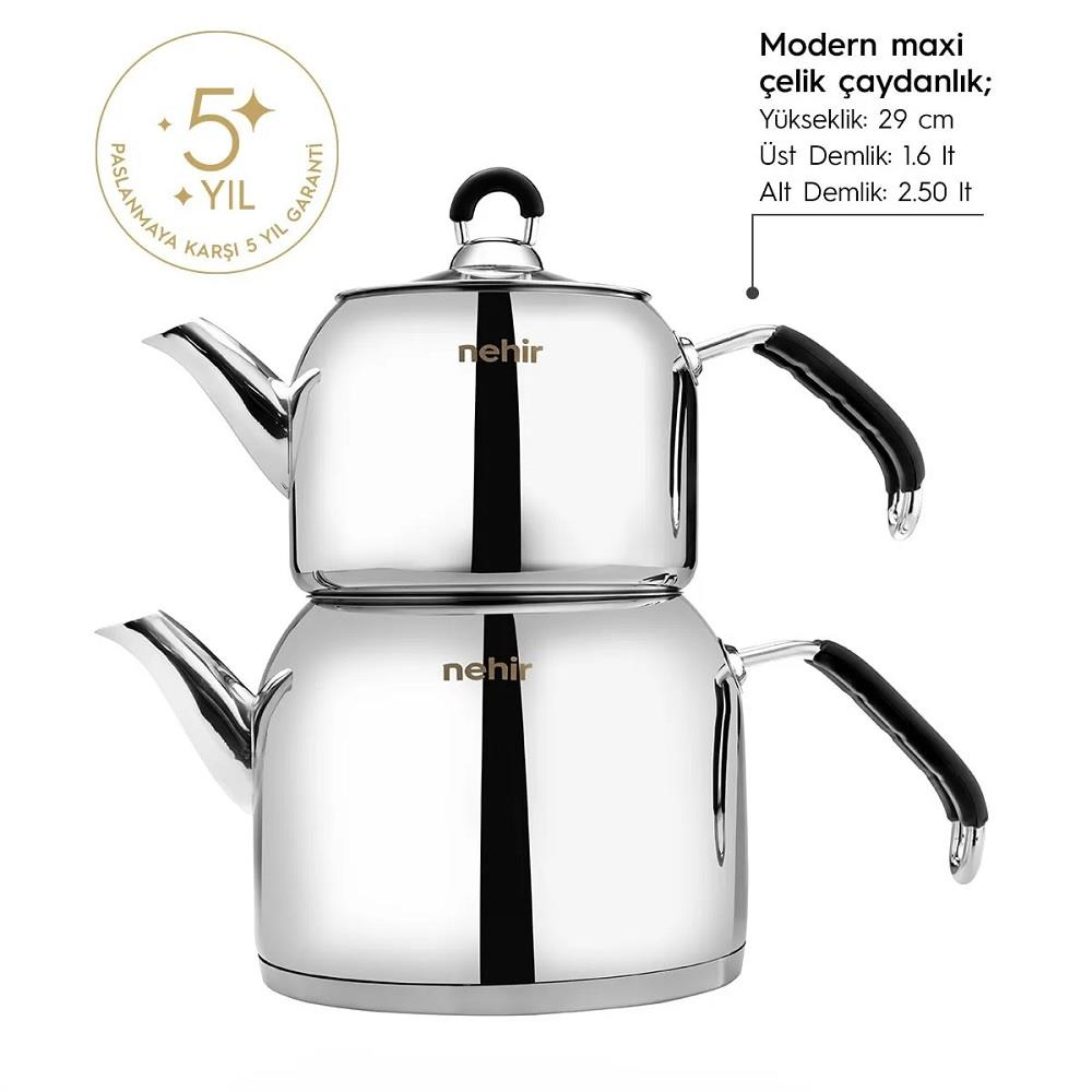 Nehir Modern Maxi Çelik Çaydanlık Takımı 