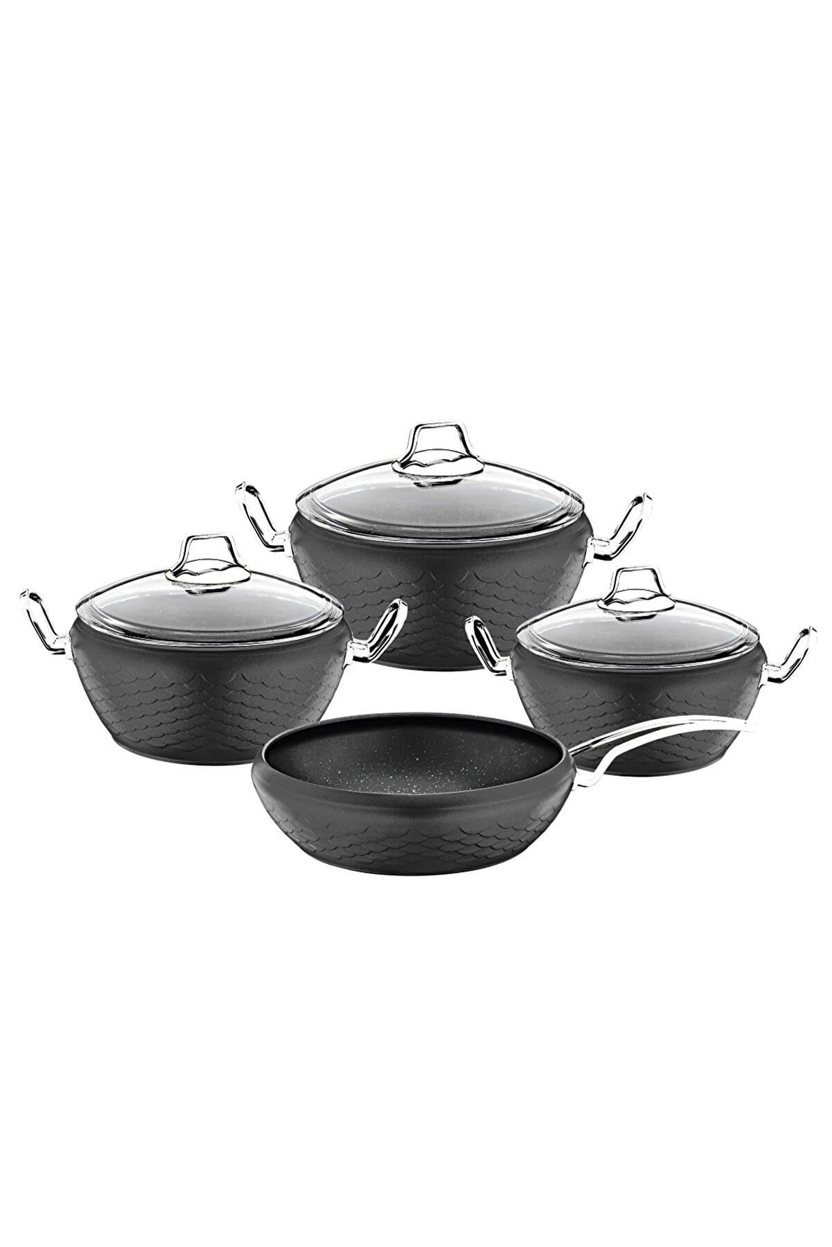 Oms Antrasit Platin 7 Parça Granit Tencere Set 3058 
