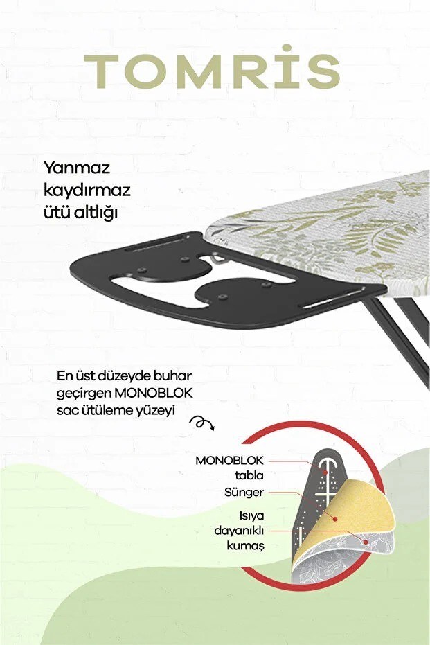 Perilla Tomris Ütü Masası Geniş Tabla Ayarlanabilir Yükseklik Katlanabilir Dayanıklı Gövde 15018 
