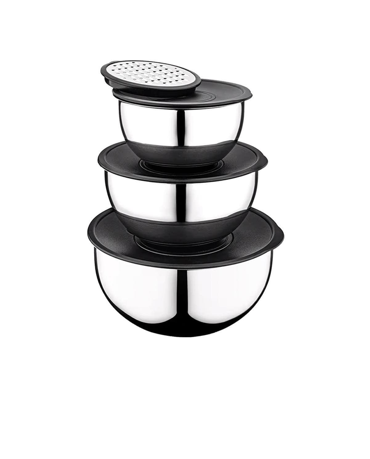 PratikŞef 9 Parça Rendeli Karıştırma ve Saklama Kabı Paslanmaz Çelik Blender Uyumlu (16-20-24 cm) 