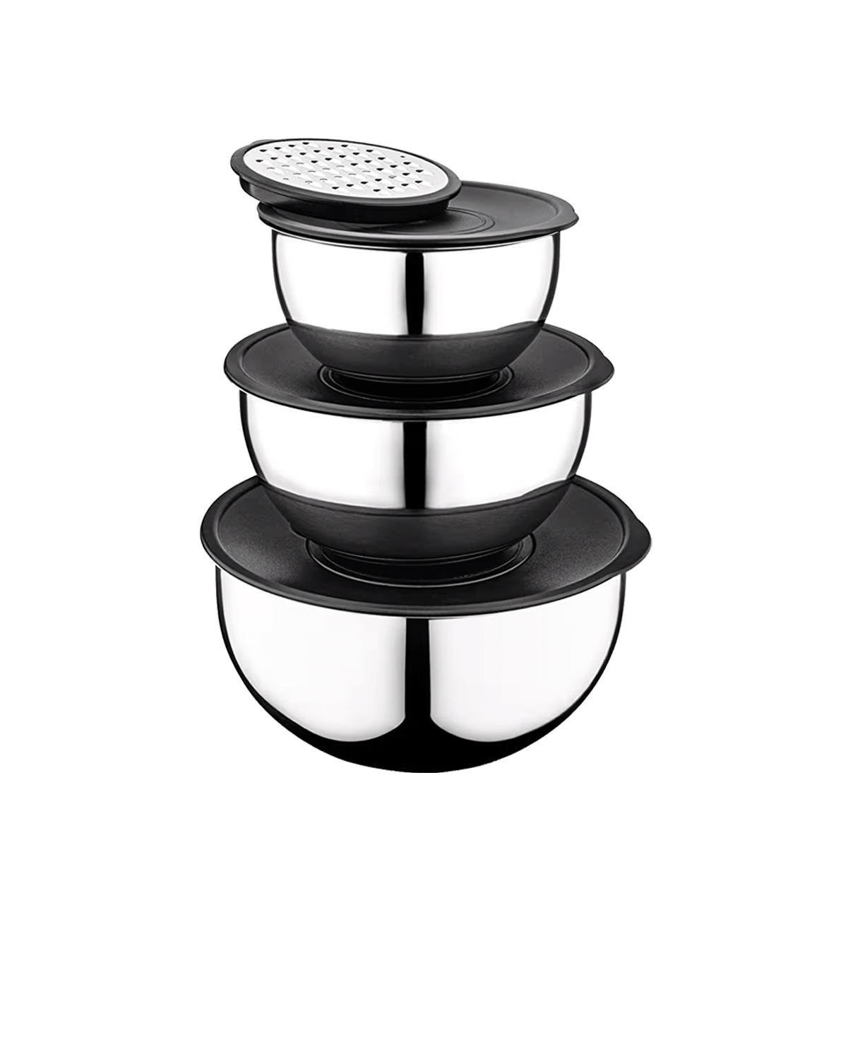 PratikŞef 9 Parça Rendeli Karıştırma ve Saklama Kabı Paslanmaz Çelik Blender Uyumlu (16-20-24 cm) 