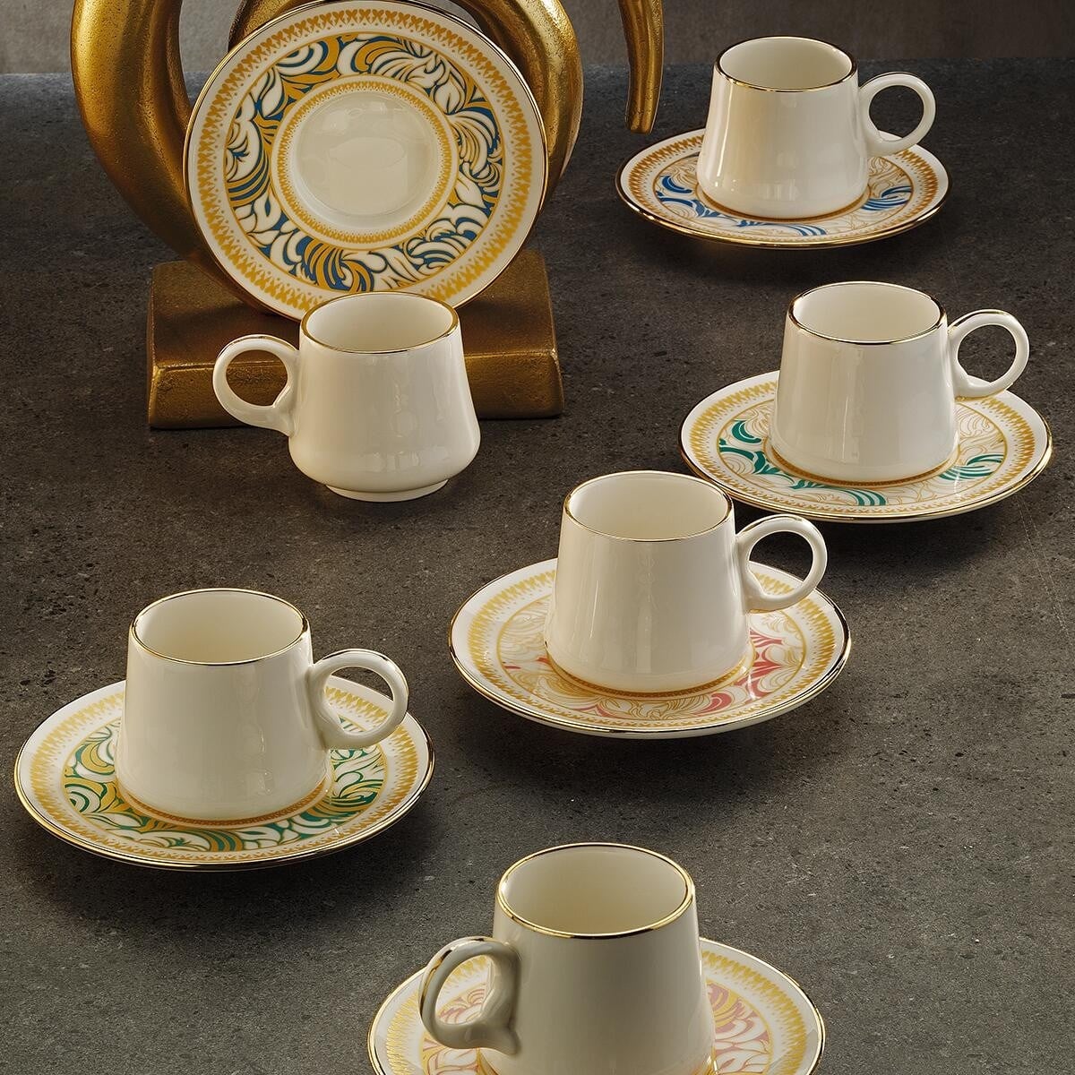 Sandro Moreno 1453 Şal Yüzük Gold 12 Parça 6 Kişilik Kahve Fincan Takım 90 Ml Ar211728 