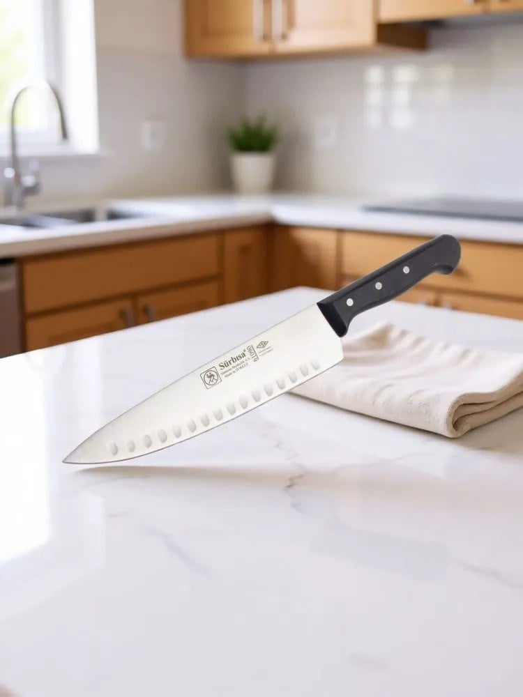 Sürbisa 61090 Oluklu Sürmene Şef Bıçağı Pimli Sap 22 Cm 