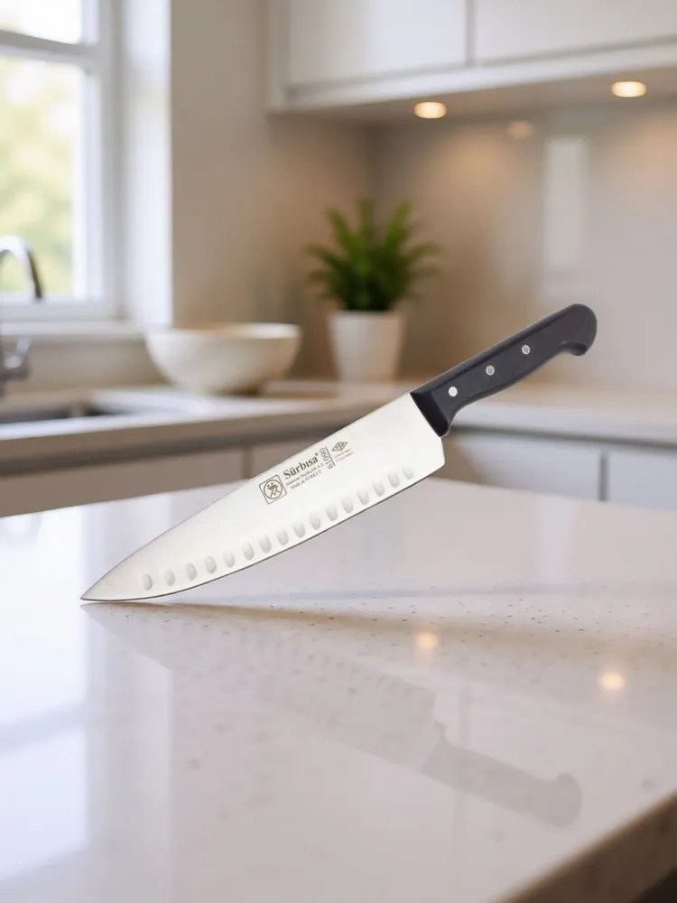 Sürbisa 61090 Oluklu Sürmene Şef Bıçağı Pimli Sap 22 Cm 