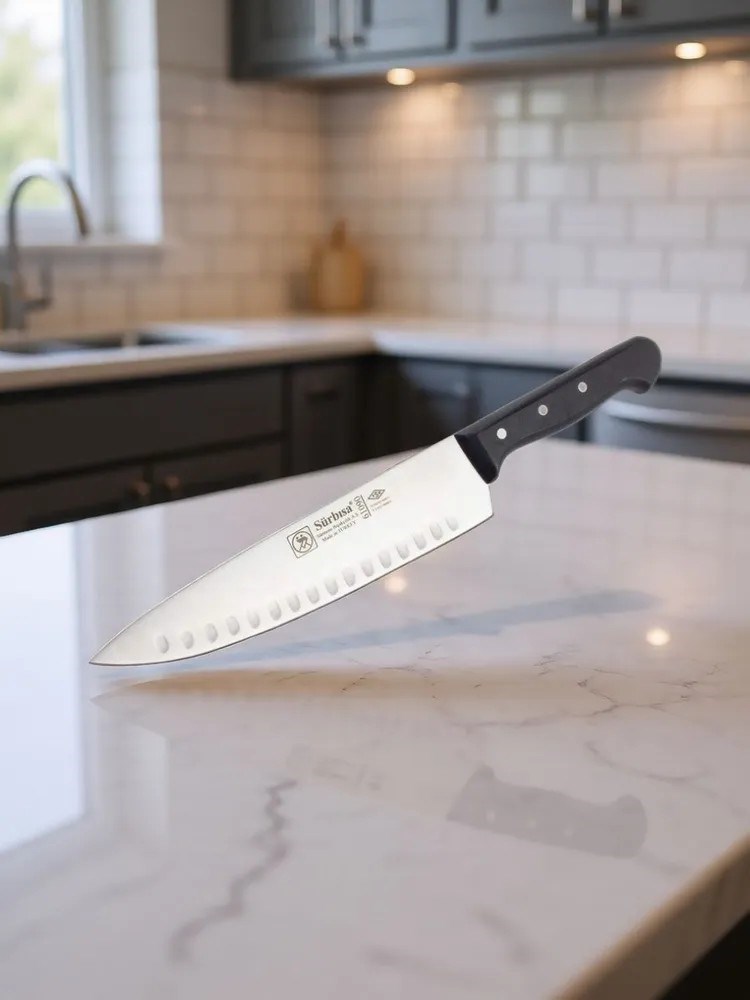 Sürbisa 61090 Oluklu Sürmene Şef Bıçağı Pimli Sap 22 Cm 