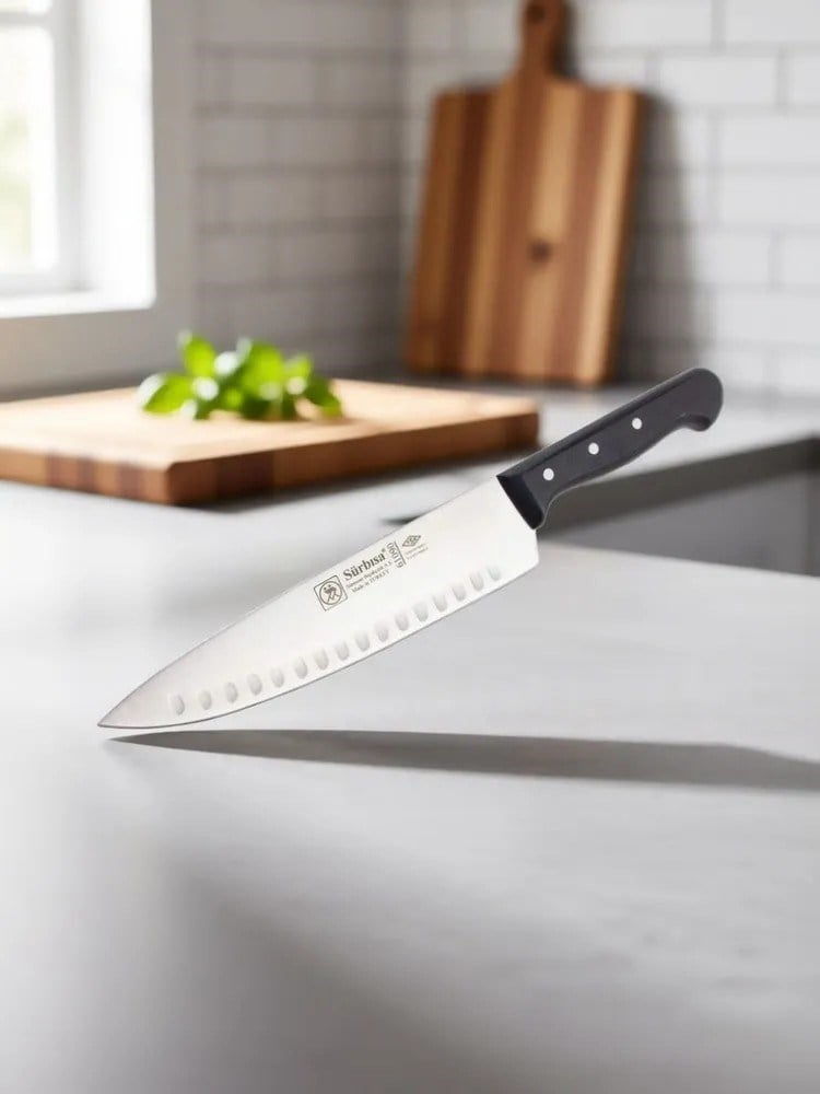 Sürbisa 61090 Oluklu Sürmene Şef Bıçağı Pimli Sap 22 Cm 