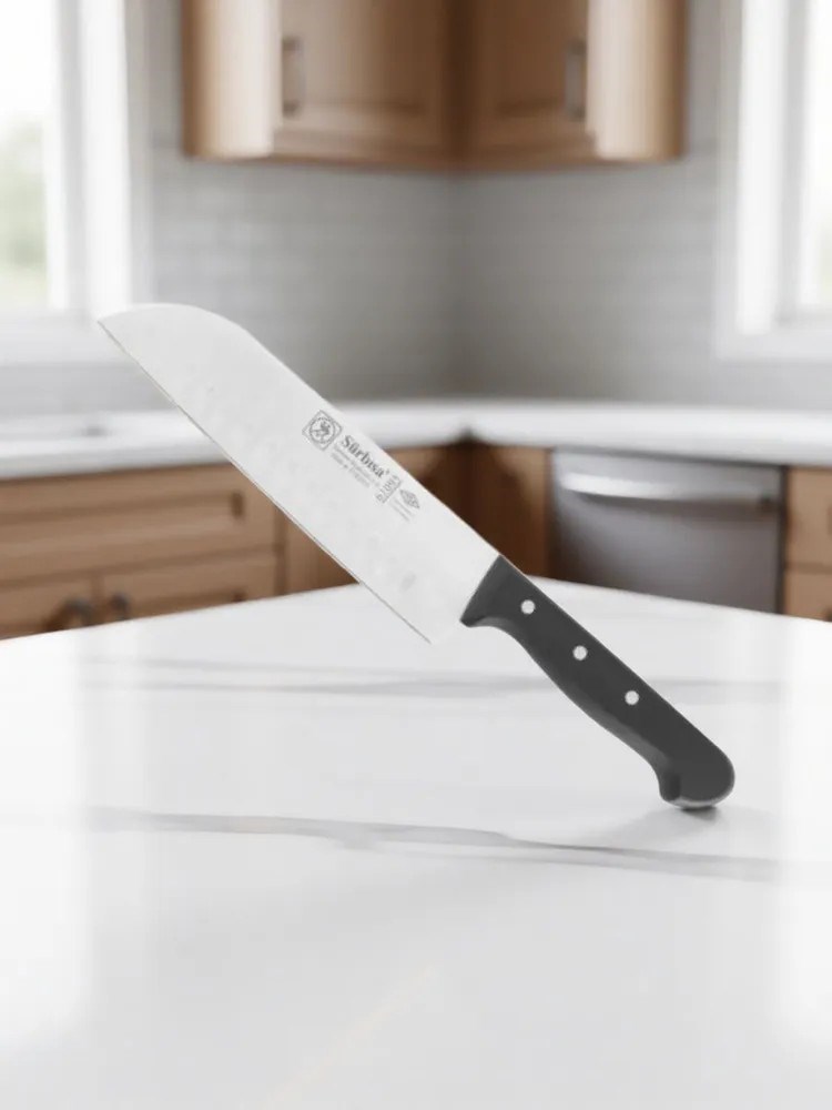 Sürbisa 61095 Oluklu Santoku Sürmene Şef Aşçı Bıçağı Pimli Sap 19 Cm 